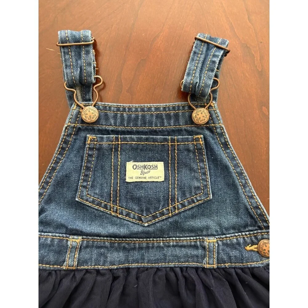 OshKosh B’gosh Denim Tulle Pinafore Dress Navy Tutu Skirt Toddler 3T